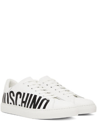 Baskets basses en cuir imprimées blanches et noires Moschino