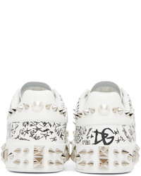 Baskets basses en cuir imprimées blanches et noires Dolce & Gabbana