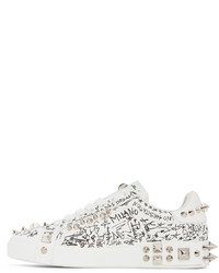 Baskets basses en cuir imprimées blanches et noires Dolce & Gabbana