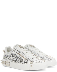 Baskets basses en cuir imprimées blanches et noires Dolce & Gabbana