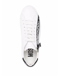 Baskets basses en cuir imprimées blanches et noires Moschino