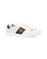 Baskets basses en cuir imprimées blanches Gucci