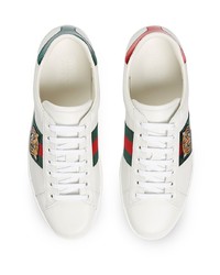 Baskets basses en cuir imprimées blanches Gucci