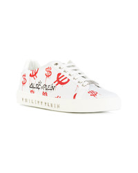 Baskets basses en cuir imprimées blanches Philipp Plein