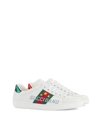 Baskets basses en cuir imprimées blanches Gucci