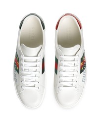 Baskets basses en cuir imprimées blanches Gucci