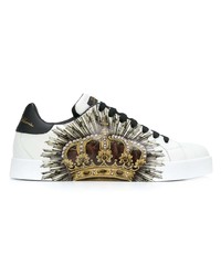 Baskets basses en cuir imprimées blanches Dolce & Gabbana