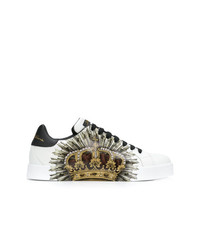 Baskets basses en cuir imprimées blanches Dolce & Gabbana