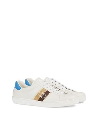 Baskets basses en cuir imprimées blanches Gucci