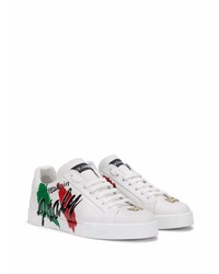 Baskets basses en cuir imprimées blanches Dolce & Gabbana