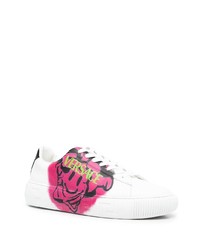 Baskets basses en cuir imprimées blanches Versace