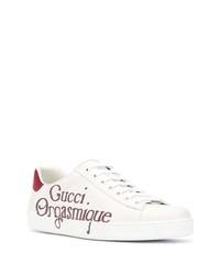 Baskets basses en cuir imprimées blanches Gucci