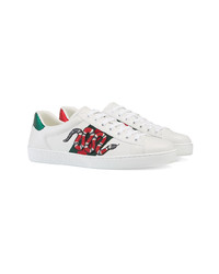 Baskets basses en cuir imprimées blanches Gucci