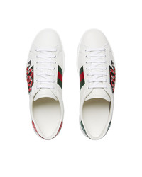 Baskets basses en cuir imprimées blanches Gucci