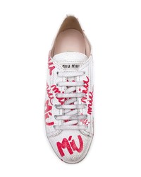 Baskets basses en cuir imprimées blanches Miu Miu