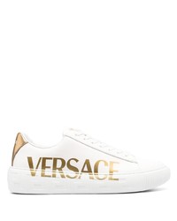 Baskets basses en cuir imprimées blanches Versace