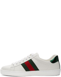 Baskets basses en cuir imprimées blanches Gucci