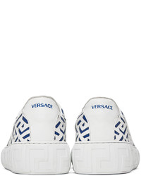 Baskets basses en cuir imprimées blanches Versace