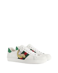 Baskets basses en cuir imprimées blanches Gucci