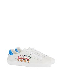 Baskets basses en cuir imprimées blanches Gucci