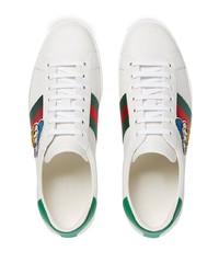 Baskets basses en cuir imprimées blanches Gucci