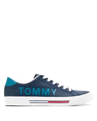 Baskets basses en cuir imprimées bleu marine Tommy Jeans