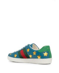 Baskets basses en cuir imprimées bleues Gucci