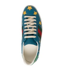 Baskets basses en cuir imprimées bleues Gucci