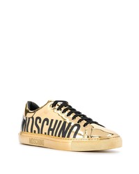 Baskets basses en cuir imprimées dorées Moschino