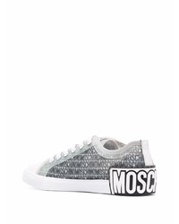 Baskets basses en cuir imprimées grises Moschino