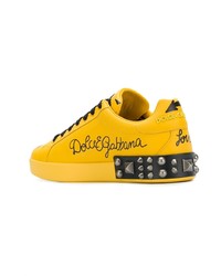 Baskets basses en cuir imprimées jaunes Dolce & Gabbana