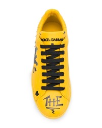 Baskets basses en cuir imprimées jaunes Dolce & Gabbana