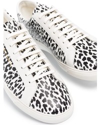 Baskets basses en cuir imprimées léopard blanches et noires Saint Laurent