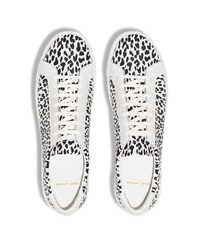 Baskets basses en cuir imprimées léopard blanches et noires Saint Laurent
