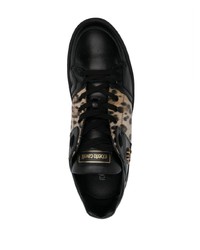 Baskets basses en cuir imprimées léopard noires Roberto Cavalli