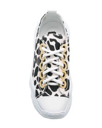 Baskets basses en cuir imprimées léopard noires N°21