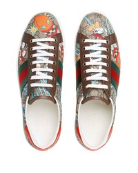 Baskets basses en cuir imprimées multicolores Gucci