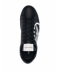 Baskets basses en cuir imprimées noires et blanches Emporio Armani