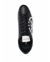 Baskets basses en cuir imprimées noires et blanches Emporio Armani