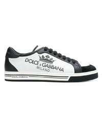 Baskets basses en cuir imprimées noires et blanches Dolce & Gabbana