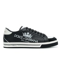 Baskets basses en cuir imprimées noires et blanches Dolce & Gabbana