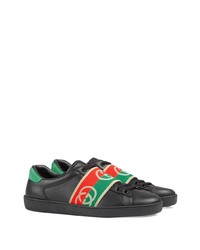 Baskets basses en cuir imprimées noires Gucci