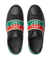 Baskets basses en cuir imprimées noires Gucci