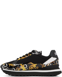 Baskets basses en cuir imprimées noires VERSACE JEANS COUTURE