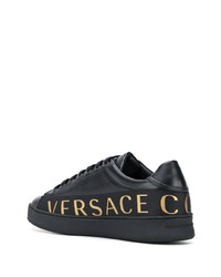 Baskets basses en cuir imprimées noires Versace Collection