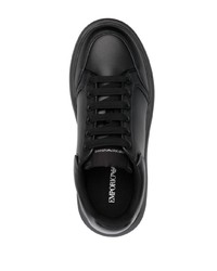 Baskets basses en cuir imprimées noires Emporio Armani