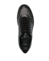 Baskets basses en cuir imprimées noires BOSS