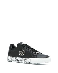 Baskets basses en cuir imprimées noires Philipp Plein