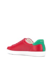 Baskets basses en cuir imprimées rouges Gucci