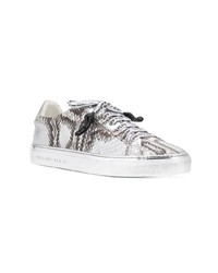 Baskets basses en cuir imprimées serpent argentées Philipp Plein